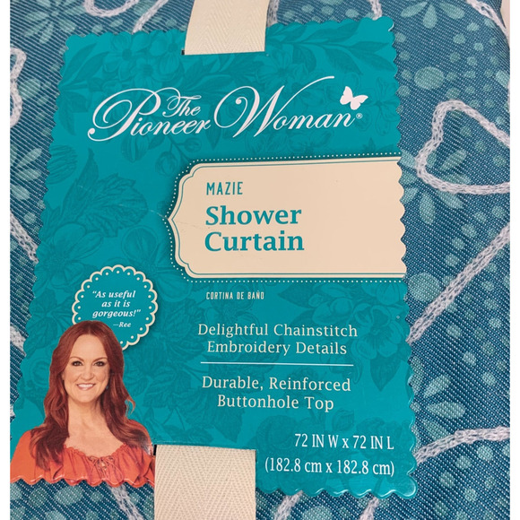 NEW The Pioneer Woman Mazie Crochet Fabric Shower Curtain 72" x 72" NWT - Picture 2 of 6